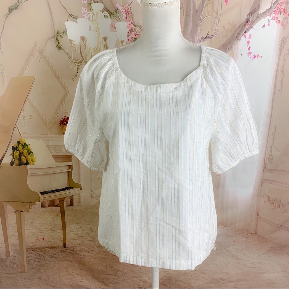 NEW LOFT Foil Striped Gold Peasant Bohemian Blouse